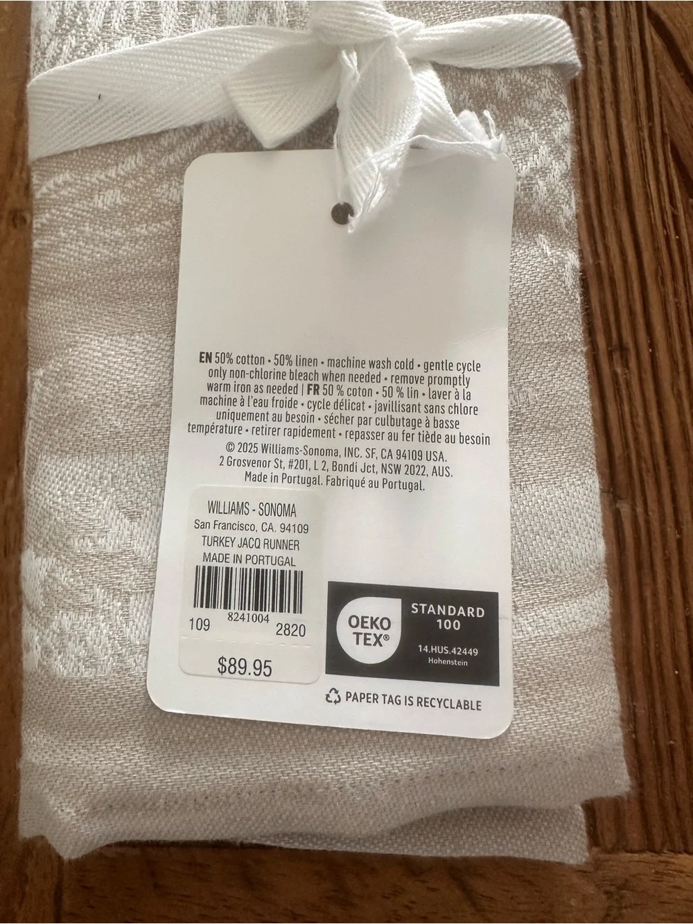 Williams Sonoma Ivory Jacquard Turkey Table Runner